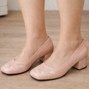 VTG San Marina Paris Women's Blush Leather Block Heel Shoes Size 41 US 10 Twee